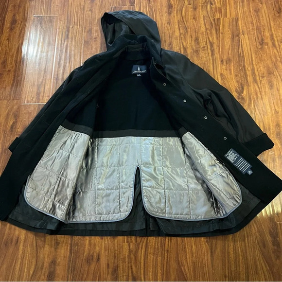 London Fog Long Rain Jacket with Removable Hood and Lining Black size medium - Picture 6 of 13